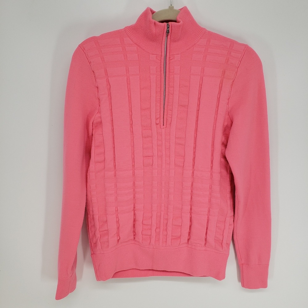 Polo Ralph Lauren Golf Quarter Zip Sweater Womens M Neon Pink Textured Wool